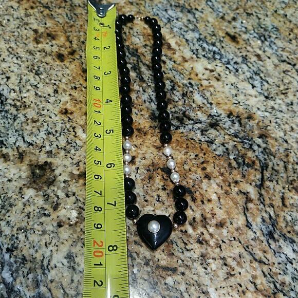 Onyx Pearl 14K Gold Fine Jewelry Beaded Heart Necklace - Picture 2 of 8